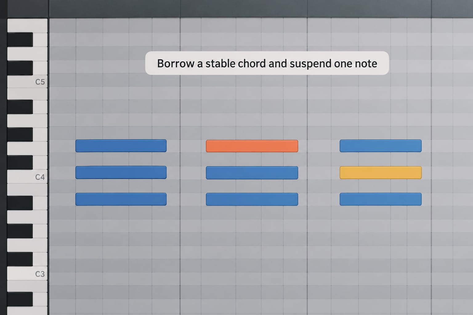 Borrow a stable chord and suspend one note
