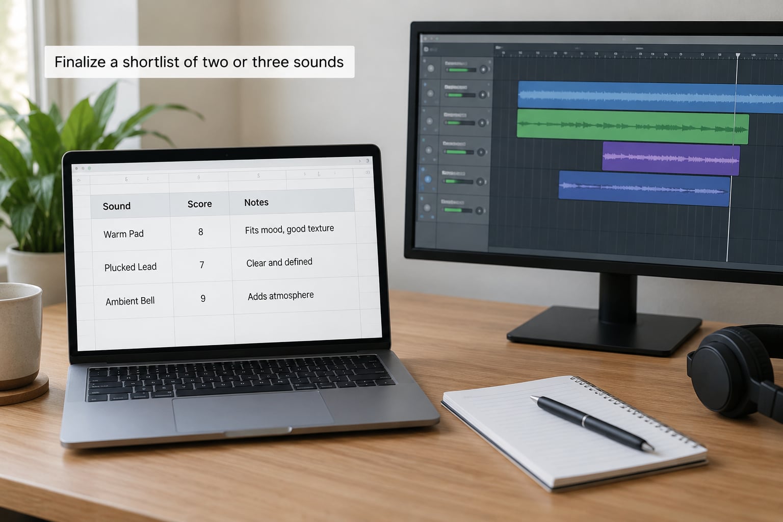 Finalize a shortlist of two or three sounds