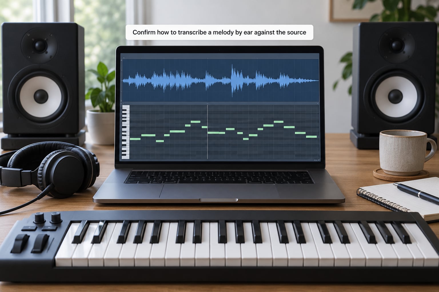 Confirm how to transcribe a melody by ear against the source